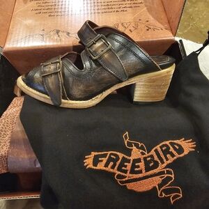 Freebird Brown Leather Mules with Buckle Detail